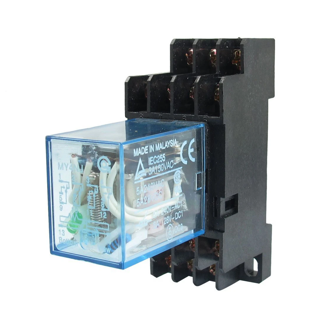 DHDL MY4NJ DC 24V Coil Power Relay DIN Rail Mounted 14 Pin 4PDT w
