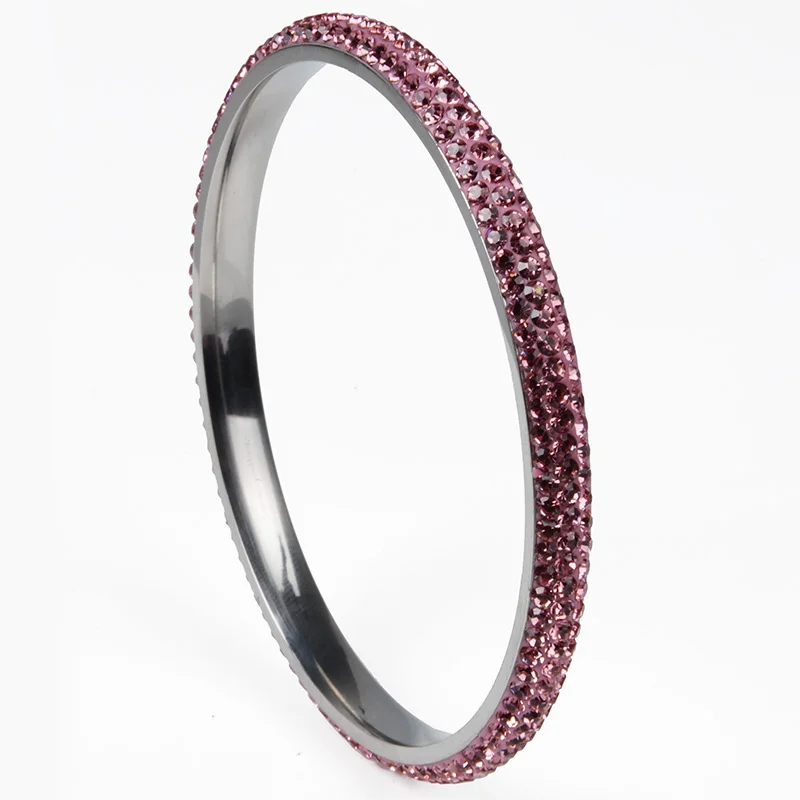 Chanfar красочные 3 со стразами в ряд проложили нержавеющая сталь браслет для женщин подарок Wedd ювелирные изделия - Окраска металла: pink