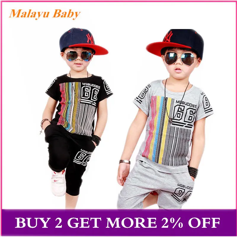 Conjunto de Roupas Letras de Manga Camiseta + Shorts Bebê Menino Verão Novo Listrado Curta Calças 2 Pçs Roupas Infantis Casuais 2020
