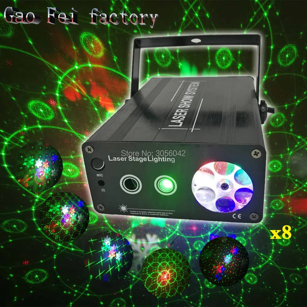 

8pcs/lot mini Club DJ Disco laser fairy light projection lights snowflake LED Light Party Green Red Voice Control