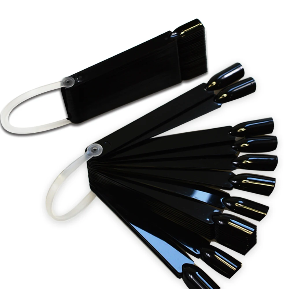 

New 24Tips/Set 10cm Practice False Nail Fan Board Tips Nail Art Black Color Display Stick Gel Salon Beauty Tool BEND294