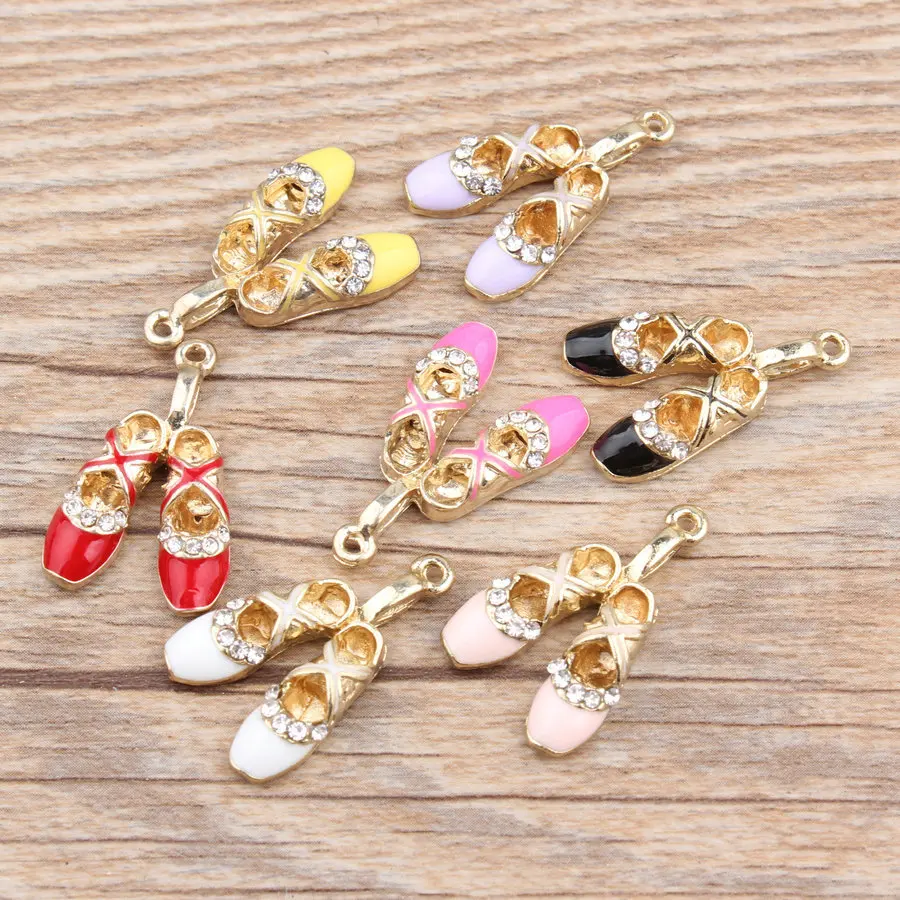 

5 Pcs DIY Fashion Charms Gifts Enamels Rhinestone Ballet Shoes Alloy Pendant Making Hair Bracelet Necklace Jewelry Accessories