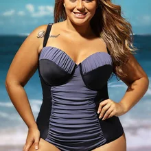 Плюс размер женский боди Купальник черный серый цвет блок цельный Монокини, пляжная одежда купальники купальные костюмы 410028