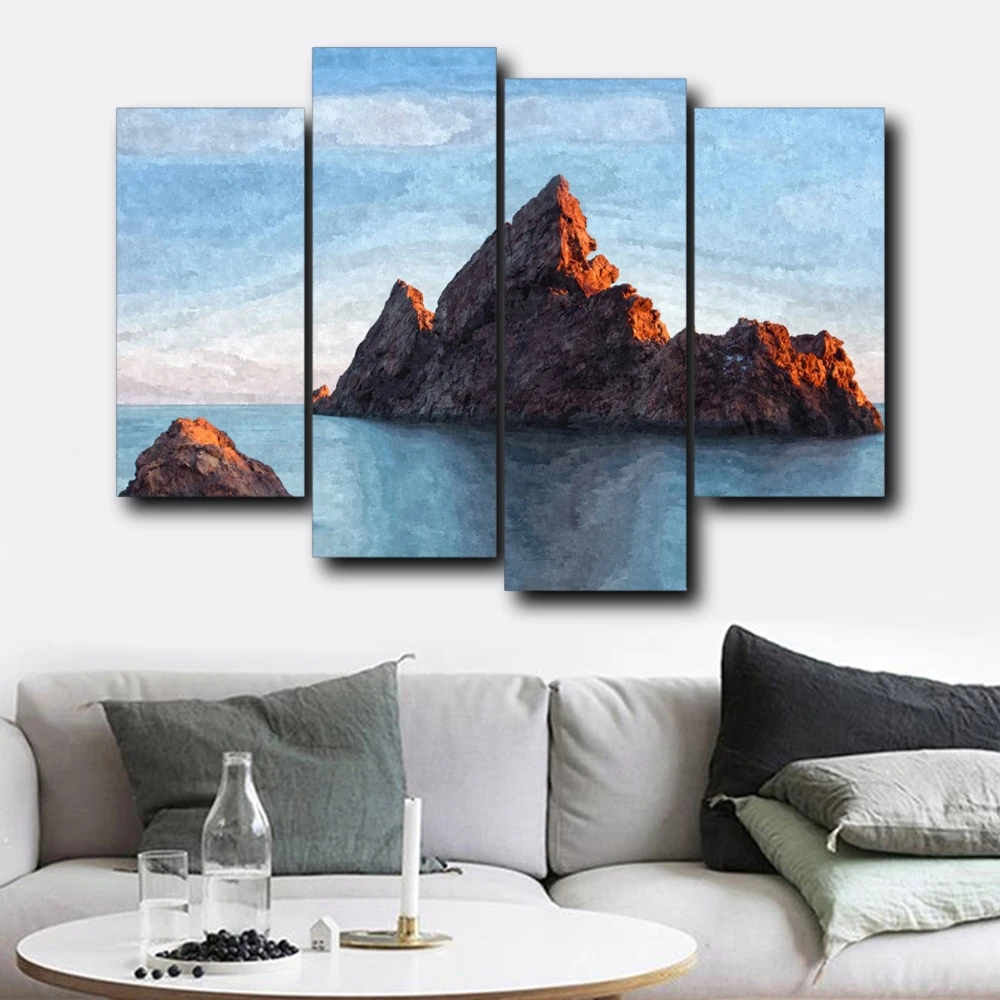 

4PCS Mountain Sea Outside Wall Artwork Vintage Posters and Prints Abstract Decorative Canvas Painting Home Living Room Decor