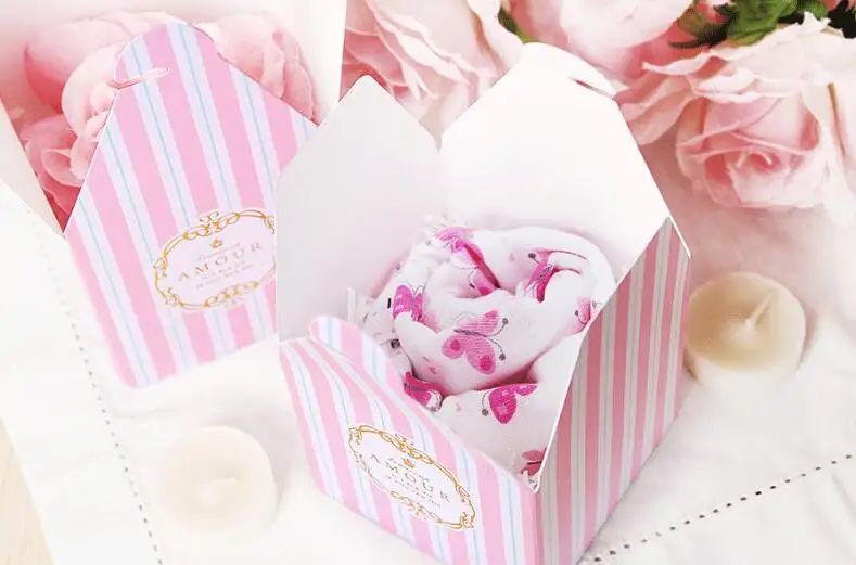 European Stripe Candy Box Wedding Favors Supplies Baby Shown Birthday Party Event Gift Pastry Packing Boxes Bag 8x8x8cm 5