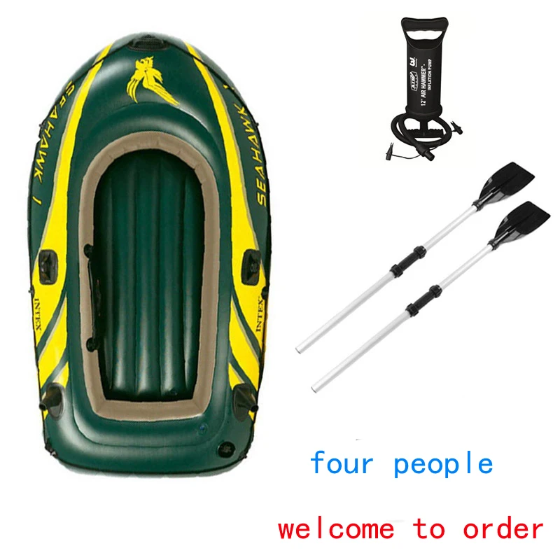 4 people size  fishing boat inflatable boat,kayak, alumnium or plastic oars, pump, 2 seat cushions,repair patch