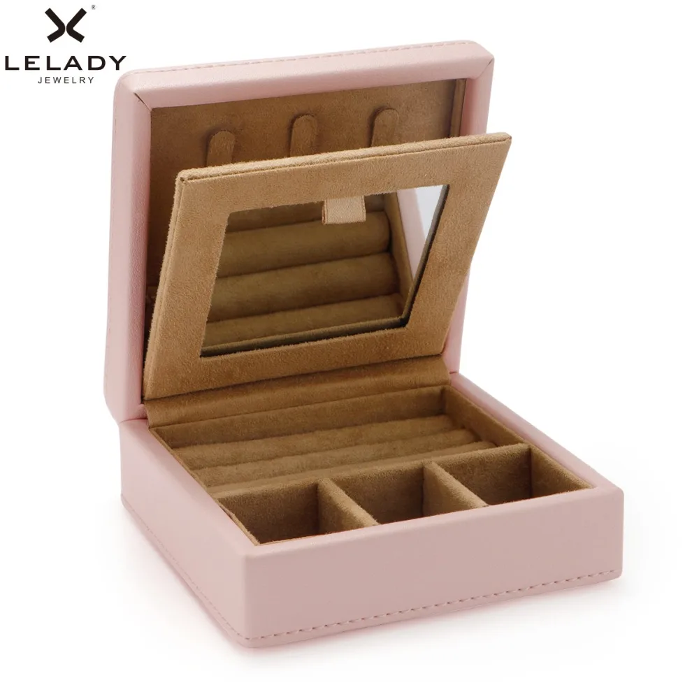 

LELADY Leather Jewelry Box Velvet Carrying Case with Mirror High Quality Wooden Jewelry Case Ring Earrings Necklace Storage Box