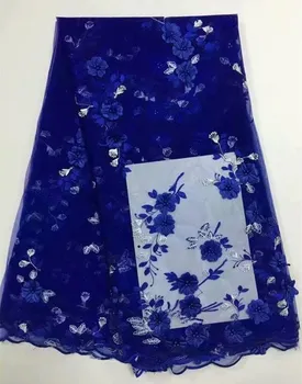 

African Beaded Lace Fabric 2018 High Quality Lace Royal Blue Bridal 3d Lace Fabric Nigerian Tulle Mesh Lace Fabrics Material