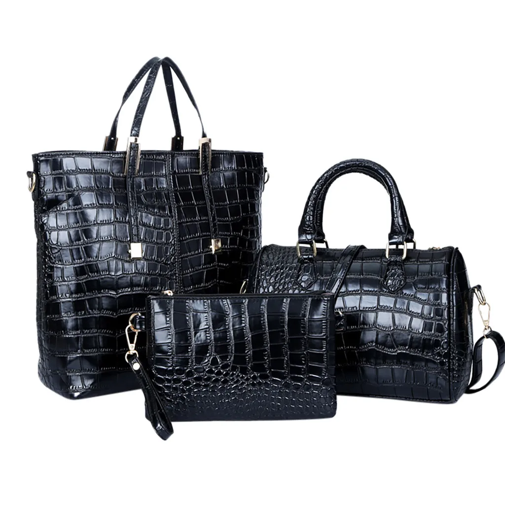 Большая сумка Для женщин летние аллигатора композитный мешок диких 3 шт Курьерские сумки большой Ёмкость сумка мешок от Louis Vuitton Femme YO - Цвет: Черный