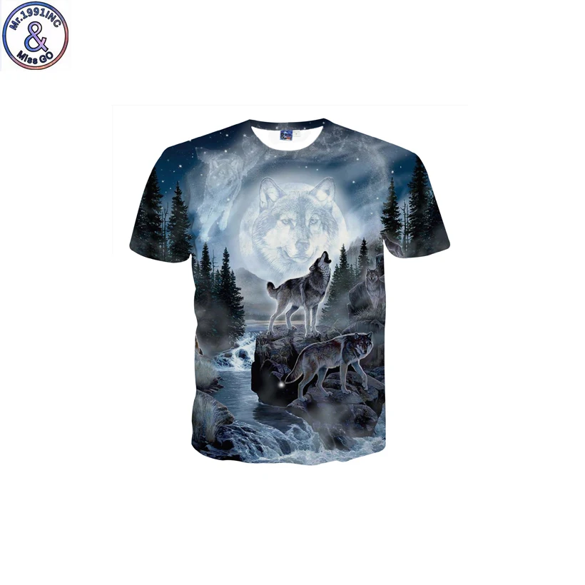 

Mr.1991 brand funny design Full moon wolf 3D printed t-shirt for boy new fashion short sleeve kids t shirt teenage tops DK16