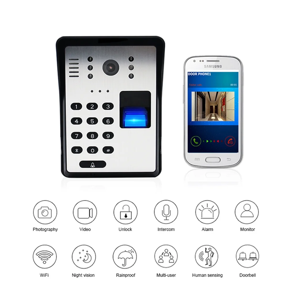 Беспроводной видеодомофон умный Wifi видео дверной звонок RFID пароль домофон отпечаток пальца разблокировка ИК беспроводной дверной Звонок - Цвет: A