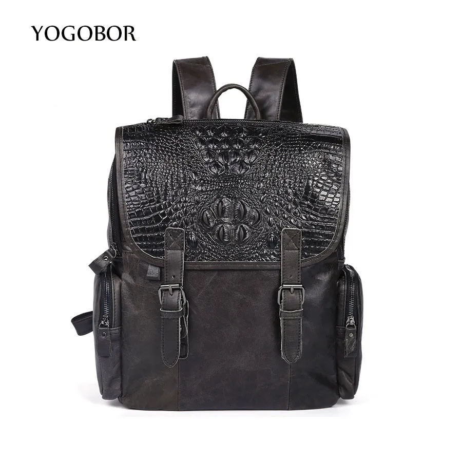 YOGOBOR Men Backpacks 100% Genuine Leather Men's Travel Bag Cowhide Fashion Man Backpack Casual Business Backpack Male Backpack