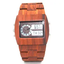 2016 New Fashion Digital & Analog Red Sandal Wood Watch For Men Women Lover UWOOD Brand Natural Wooden LED Display Wristwatches