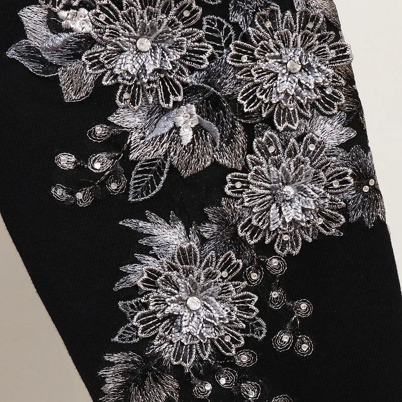 Amolapha Для женщин утолщаются вышивка цветы алмаз Джемперы трикотажные топы+ брюки 2 шт. комплекты Вязание пуловеры брюки наборы