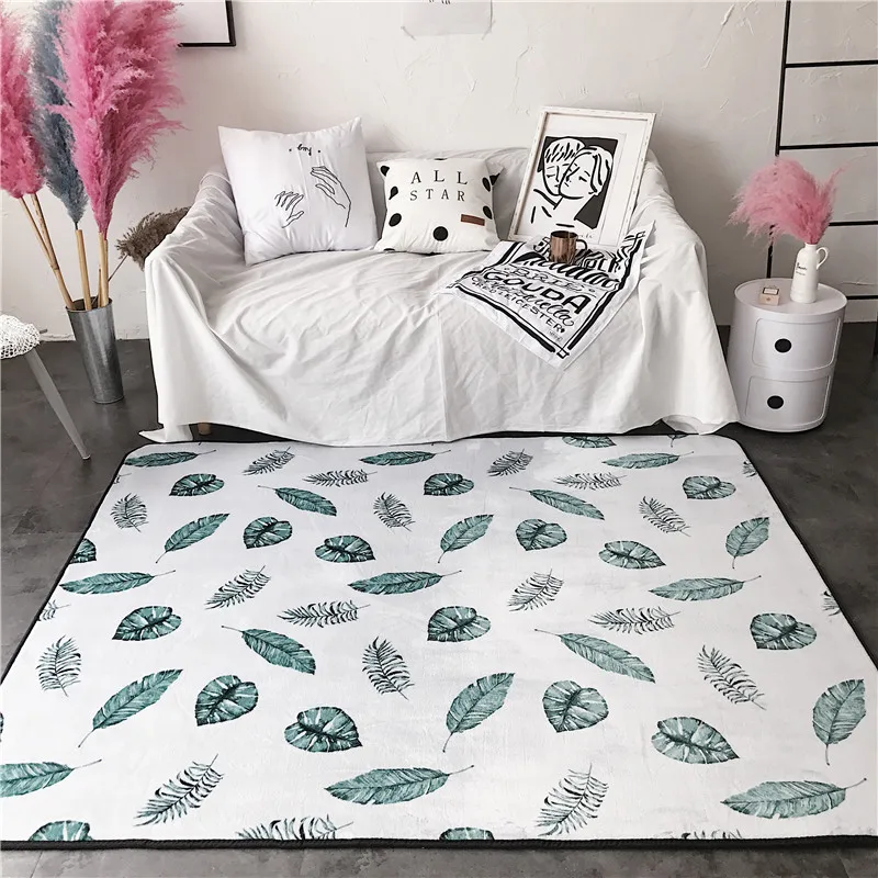 

Fashion Scandinavian Style Green Leaves White Living Room Parlor Bathroom Door Foot Yoga Camp Mat Pad Decorative Carpet Area Rug