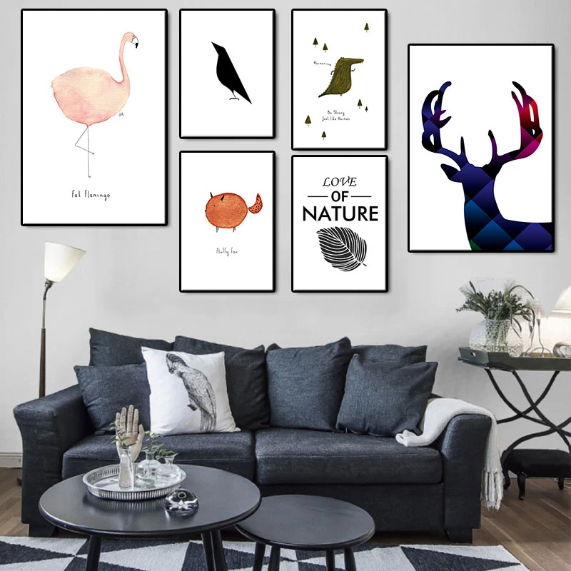 

VISAFETYART- Bird Canvas Wall Art Painting Animal Print Poster Deer Printing Picture Nordic Style for Kids Room Home Decor