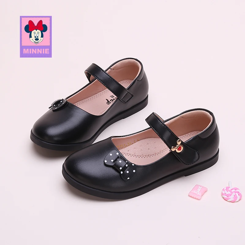 

Disney Children's Casual Shoes leather Bow Princess spring autumn girls Minnie leather comfortable breathable shoes Size 26-37