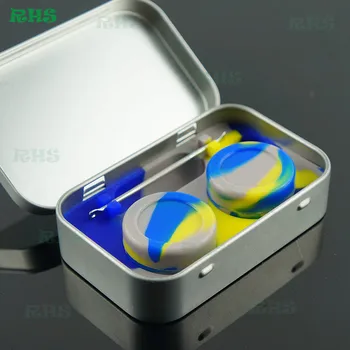 

1sets Nonstick Food Grade Silicone Wax Tin Container Dab Wax Container For Wax/oil In Portable box with Dabber tool freeshipping