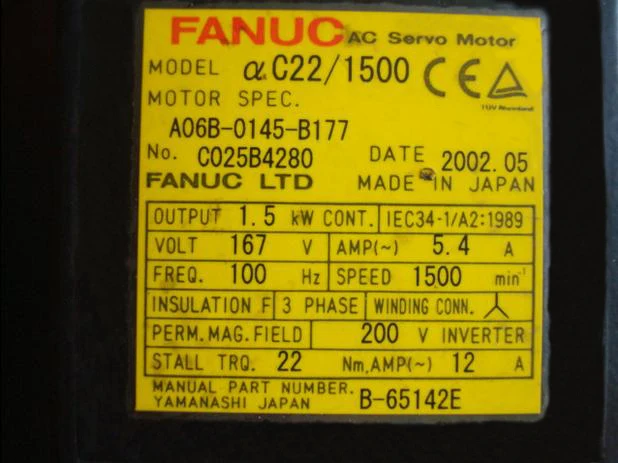 FANUC Alpha C22/1500 AC servo motor for CNC control spare parts A06B-0145-B177