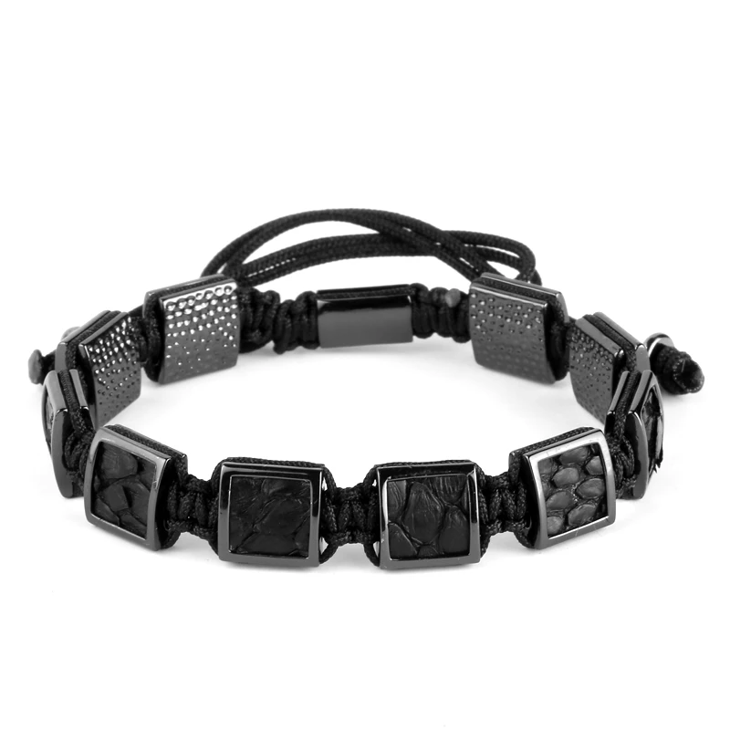 Черный Браслет из змеиной кожи mclroy с плетением кубической макраме 10 мм|bracelet