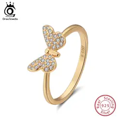 ORSA JEWELS настоящие 925 пробы серебряные женские кольца Бабочка Форма Золото-цвет AAA кубический циркон модное вечерние кольцо партия ювелирные