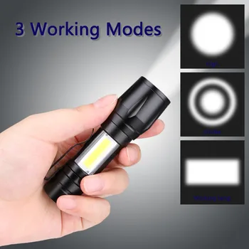 

Mini 3 Modes Flashlight Zoomable LED Flashlight XPE Q5 COB LED Pocket Clip 14500/AA Torch Light Rechargeable 300 Lumens