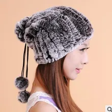 Кролик Шапки Для женщин шапочка Cap100% Настоящее волос кролика утолщение Мех животных мяч украшен Для женщин На зимнем меху Шапки cp029