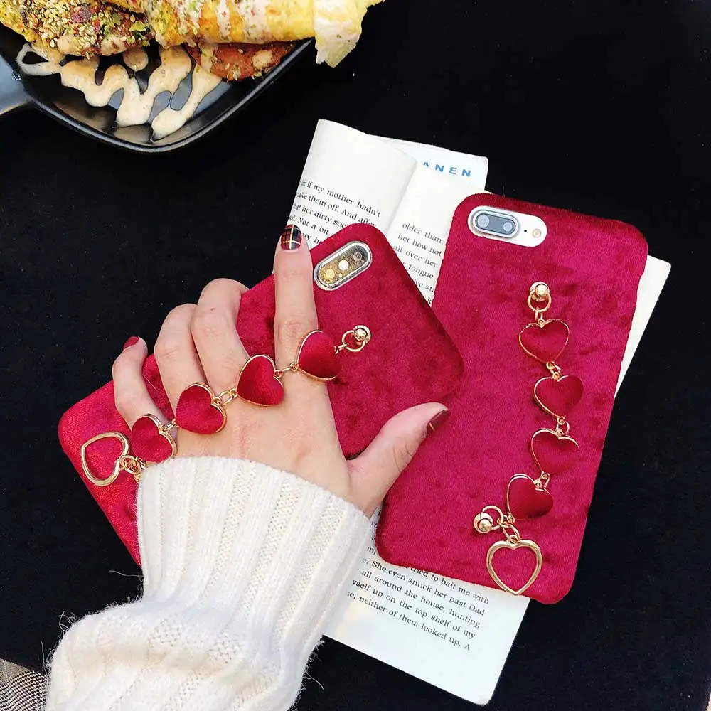 Heart Pendant Phone Case For iphone 11 Pro XS MAX XR Red Cases With Bracelet X 6 6S 7 8 Plus SE 2020 SE2 Cover Capa | Мобильные