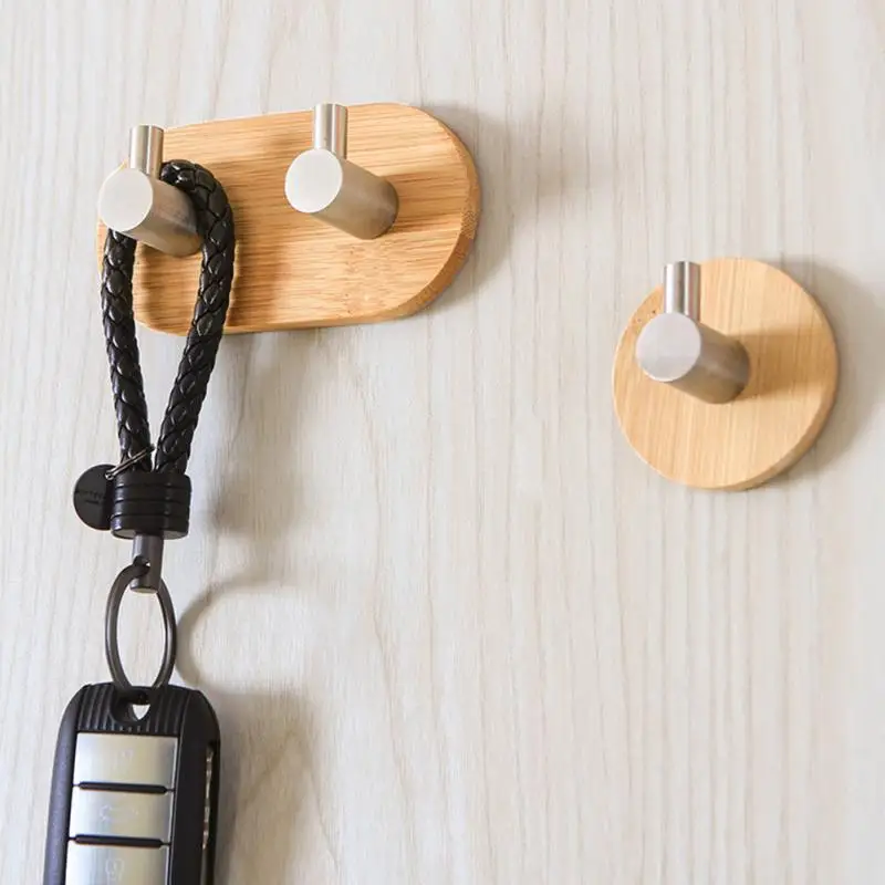 

Bamboo Stainless Steel Self-adhesion Seamless Hat Towel Coat Wall Decor Clothes Hangers Hooks Bathroom Storage Door Back Hooks
