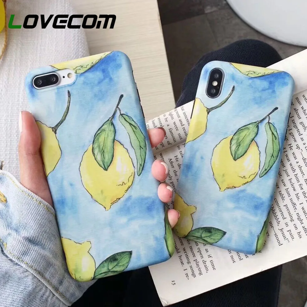 

LOVECOM Retro Watercolor Lemon Fruit Leaf Phone Cases For iPhone XS Max XR 6 6S 7 8 Plus XS X Soft IMD Back Cover Coque Gifts
