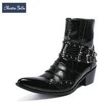 Christia Bella/модные мужские ботинки, визуально увеличивающие рост; ботильоны из натуральной кожи с заклепками в стиле панк; мужские мотоботы с острым носком
