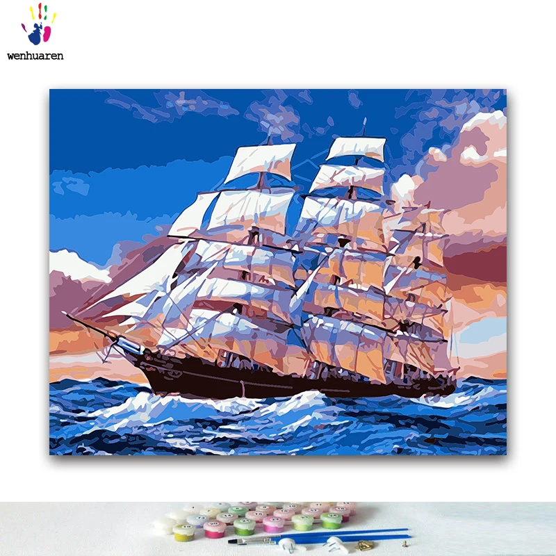 

DIY Coloring paint by numbers Driving ship paintings by numbers with kits 40x50 framed
