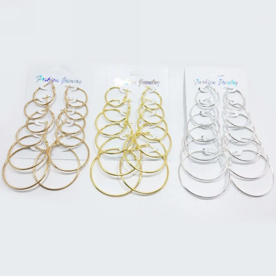 Big Round Circle Earring 6Pairs/set Elegant Women Hoop Earrings boucle d'oreille Bijoux Femme Jewelry Shellhard