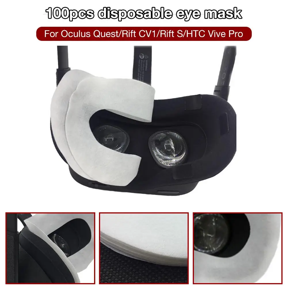 

100Pcs Disposable VR Eye Mask Breathable Pure Cotton Sweat Absorbent VR Face Mask for Oculus Quest/Rift CV1/Rift S/HTC Vive Pro