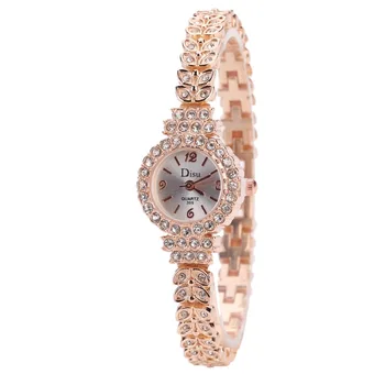 

Women's alloy set full diamond leaf female bracelet watch