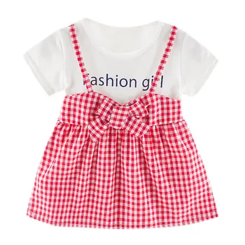 

2019 Toddler Kid Baby girls summer dresses with Patchwork Plaid Printed Party Princess Dress Clothing teenager dress vestido
