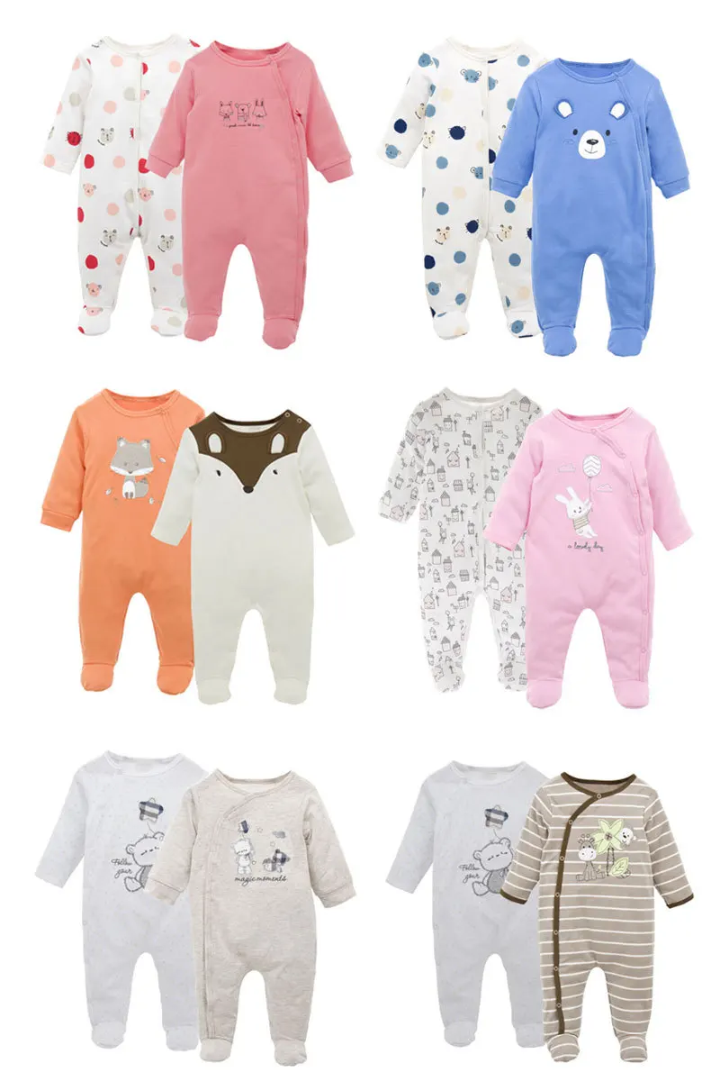 Хлопковый комбинезон с длинными рукавами и рисунком на весну и осень для малышей, пижамы для новорожденных, одежда для кормления