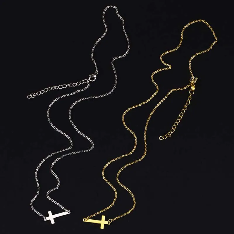 Ожерелье-чокер из нержавеющей стали женское золотое боковое крестное ожерелье крошечное короткое ожерелье с цепочкой женские религиозные украшения