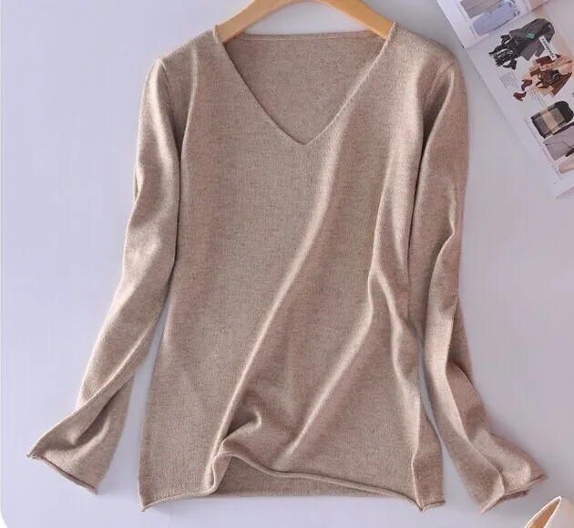 Горячая Распродажа кашемировый свитер, Модный женский пуловер с v-образным вырезом, короткий вязаный свитер, высокое качество - Цвет: camel