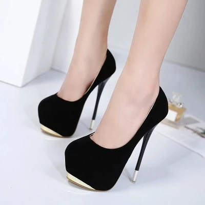 2018 sexy super high heel black high heel 15 cm fashion single shoes red wedding shoes.