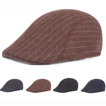 

HT1974 Caps for Men Autumn Winter Hat Striped Wool Berets Male Retro Flat Ivy Newsboy Caps Warm Dad Hats Cabbie Driver Beret Cap