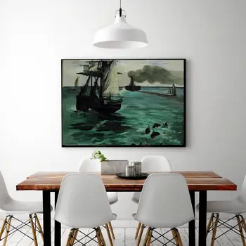 

Green Sea Ocean Black Sailboat Hand Made Painting Print on Canvas 1 Panel Artwork for Living Room Decoration Fashion Gift Art