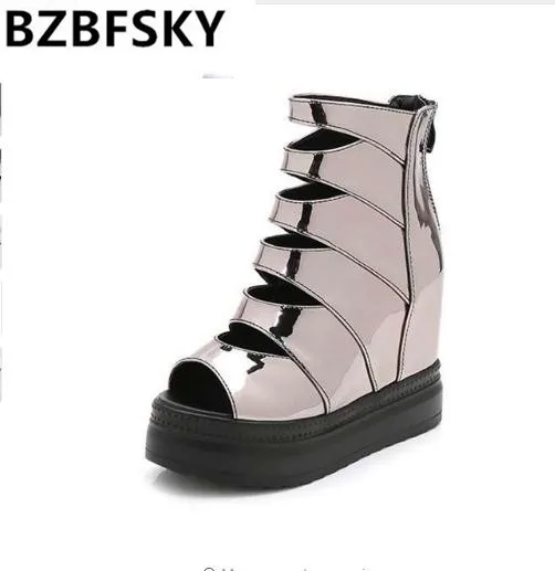 Women's High Heels Sandals 2019 Summer Fashion Leather Hidden Heel Gladiator Sandals Women Platform Shoes Female Chunky Sandal
