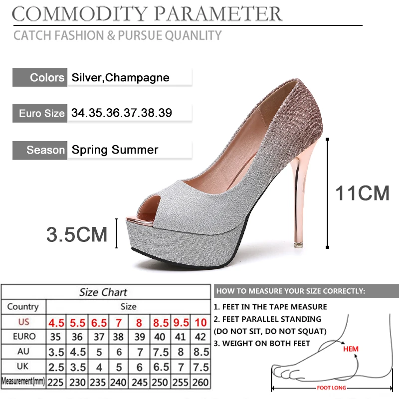 BYQDY/ г.; Осенняя модная обувь; женская обувь на каблуке; весенняя обувь на платформе цвета шампанского; модельная обувь с открытым носком; Серебряная Пряжка; женские туфли-лодочки на шпильке