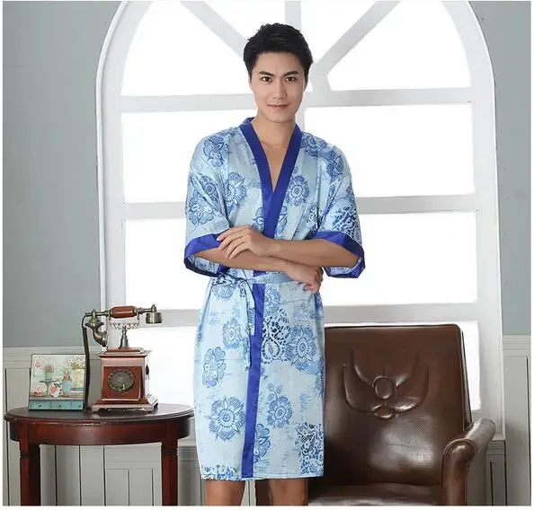 wholesale mens bridal silk robe male half sleeve sleep Lounge summer