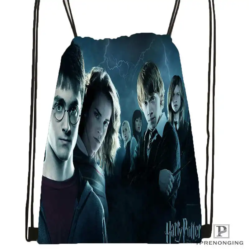 Drawstring Backpack Custom Гарри Поттер-походная сумка на шнурке для мужчин женщина милый рюкзак дети ранец(черный Назад) 31x40 см#20180611-03-158 - Цвет: Drawstring Backpack