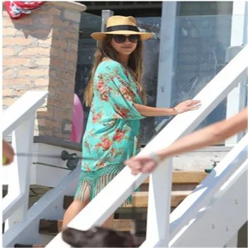 

2017 Summer Cover Ups Bathing Suit Swim Wear Tunic Beach Kimono New Bareo Robe Floral Printed Long Kaftan Sexy Cover Ups