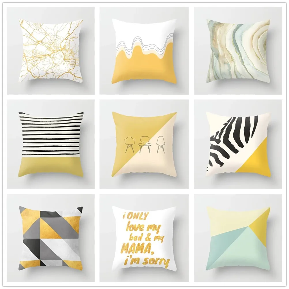 

Abstract Geometry Cushion Cover Yellow Modern Simple Home Decor Polyester Pillowcase for Sofa Bed Living Room Decorative Covers