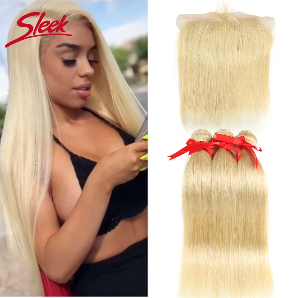 

Sleek Colorful Hair Mink Blonde 613 Bundles With Lace Frontal Brazilian Body Wave2 3 4 Bundles With Frontal Remy Hair Extension