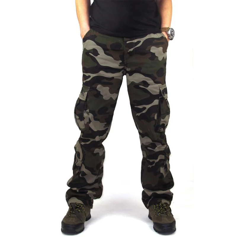 Популярные мужские камуфляжные военные брюки карго мужские повседневные камуфляжные брюки с несколькими карманами штаны для уличного БЕГА МОДНЫЕ городские комбинезоны брюки - Цвет: army green camo